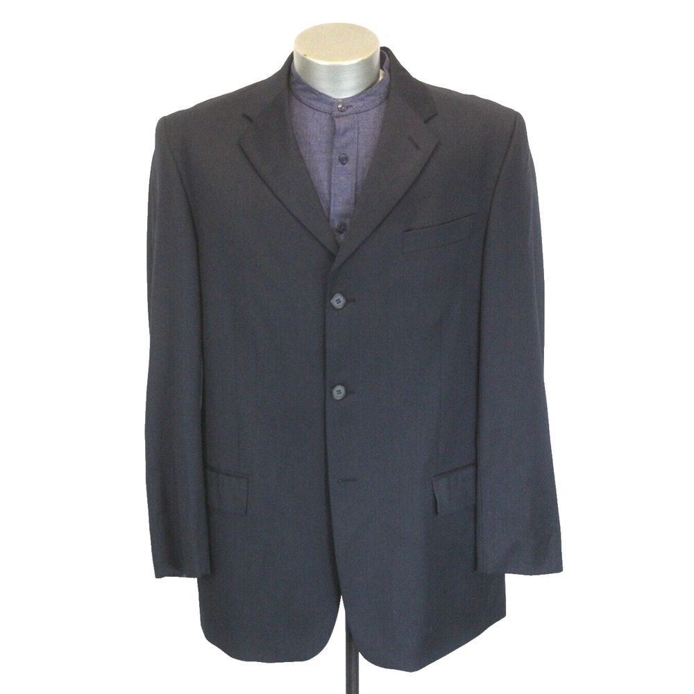 vintage 90s mens navy blue Pierre Cardin wool blazer jacket sport suit coat 44 L